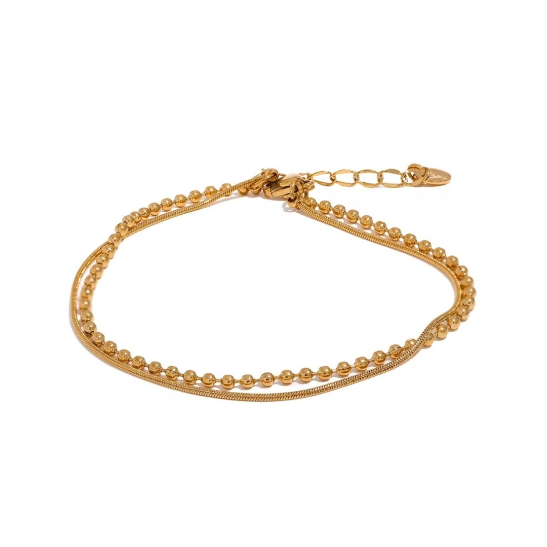 Duo Perlé | Bracelet double chaîne & perles